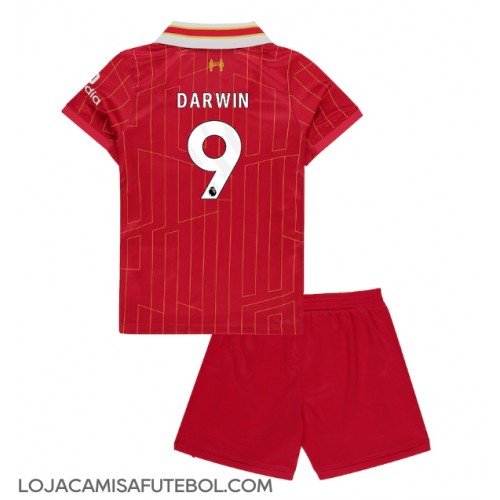 Camisa de Futebol Liverpool Darwin Nunez #9 Equipamento Principal Infantil 2024-25 Manga Curta (+ Calças curtas)